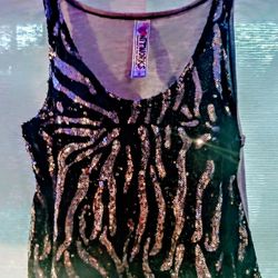 Black & Silver Sequence Blouse Sleeveless Short