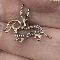  Weiner Dog Necklace Rose Gold With Micro Pave Diamonds 