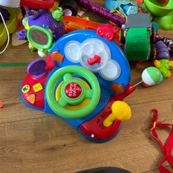 Bright Starts Lights and Colors Driver Toy Steering Wheel with Car Sounds for Pretend Play - Green, 6 Months and up