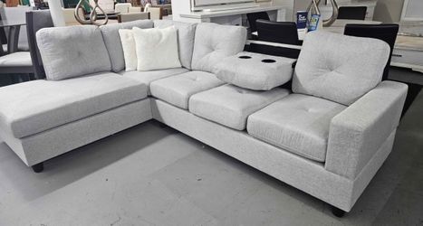 NEW IN BOX Grey Fabric Sectional 54 DOWN PMT