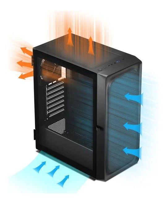 DARKROCK EC2 Black ATX Mid Tower PC Case, Type-C Ready, Supports 50 Series Graphics Cards, Tempered Glass Side Panel, up to 8 x 120mm Cooling Fans & 1