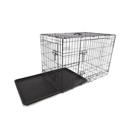 Large  2 Door Rectangular Black Metal Folding Dog Crate 42x 28x 30