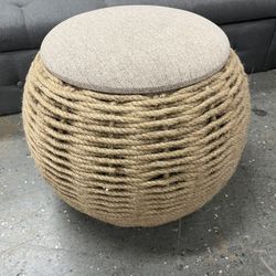 Natural Polyester Woven Storage Ottoman