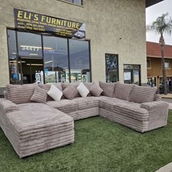 Gourges Sectional Light Brown Corduroy Fabric Super Soft $1995