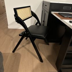 2 Black With Wicker Folding Dining Chairs 