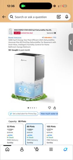 5000 Sq.Ft Energy Star Most Efficient 2025 Dehumidifier, Arecovas Max 80 Pint/Day Dehumidifier for Basement with Drain Hose, Intelligent Humidity Cont