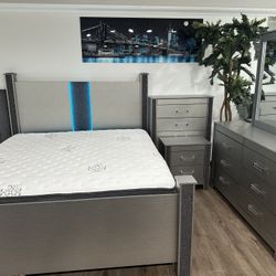 Gorgeous Five Piece Bedroom Set With Led Lighting And Bluetooth Speaker Speakers 