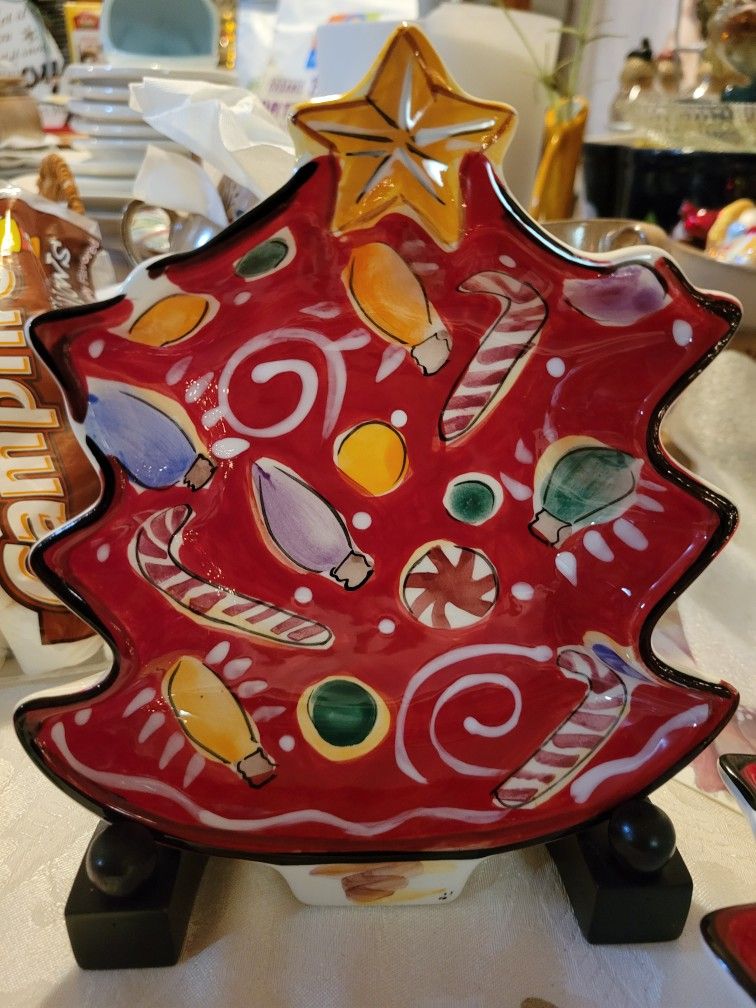 Clay Art Navidad Handpainted Candy/Dessert Dish