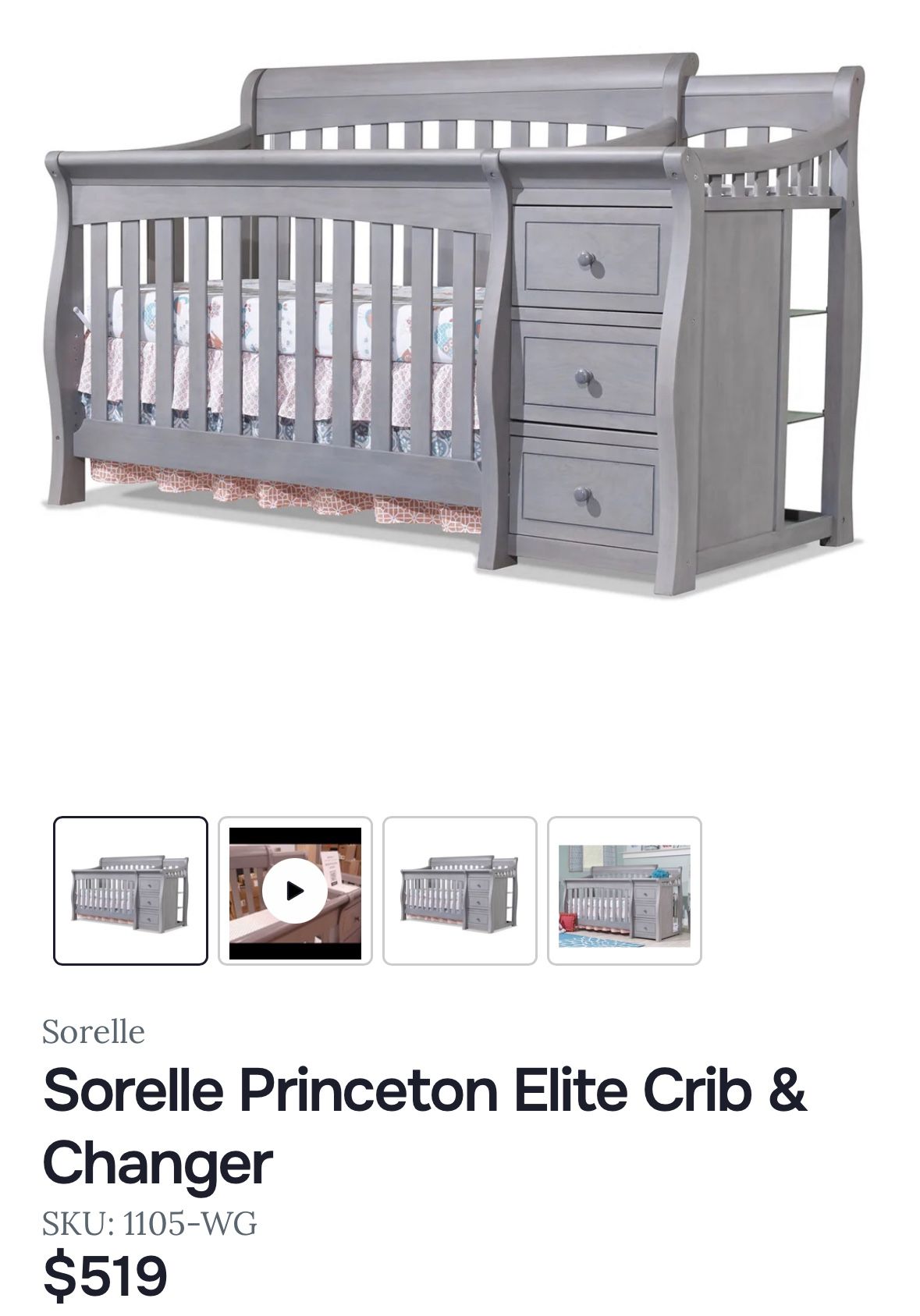Sorelle Princeton Elite Crib and Changer - Weathered Gray - changing table baby crib grey