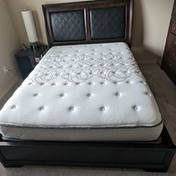 Queen Size Bed with Mattress, Storage Cabinet and Nightstand 