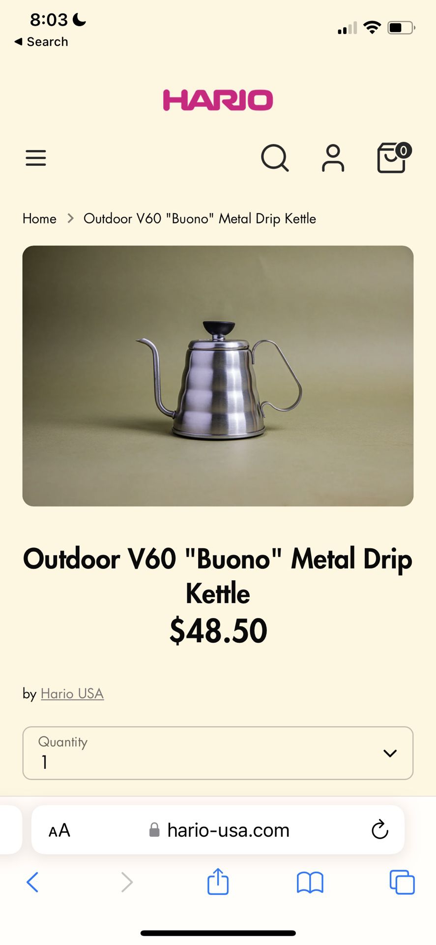 Outdoor V60 Buono Metal Drip Kettle