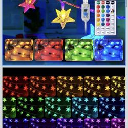 Minetom USB Star String Lights - 33 ft 100 LED Color Changing Star Fairy Lights with Remote and Timer, 16 Single Colors and 7 Modes Starry Lights for 