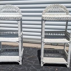 Pair of Shabby Chic Wicker Side Shelves 