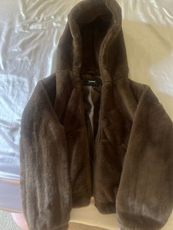 Brown Faux fur zip up coat
