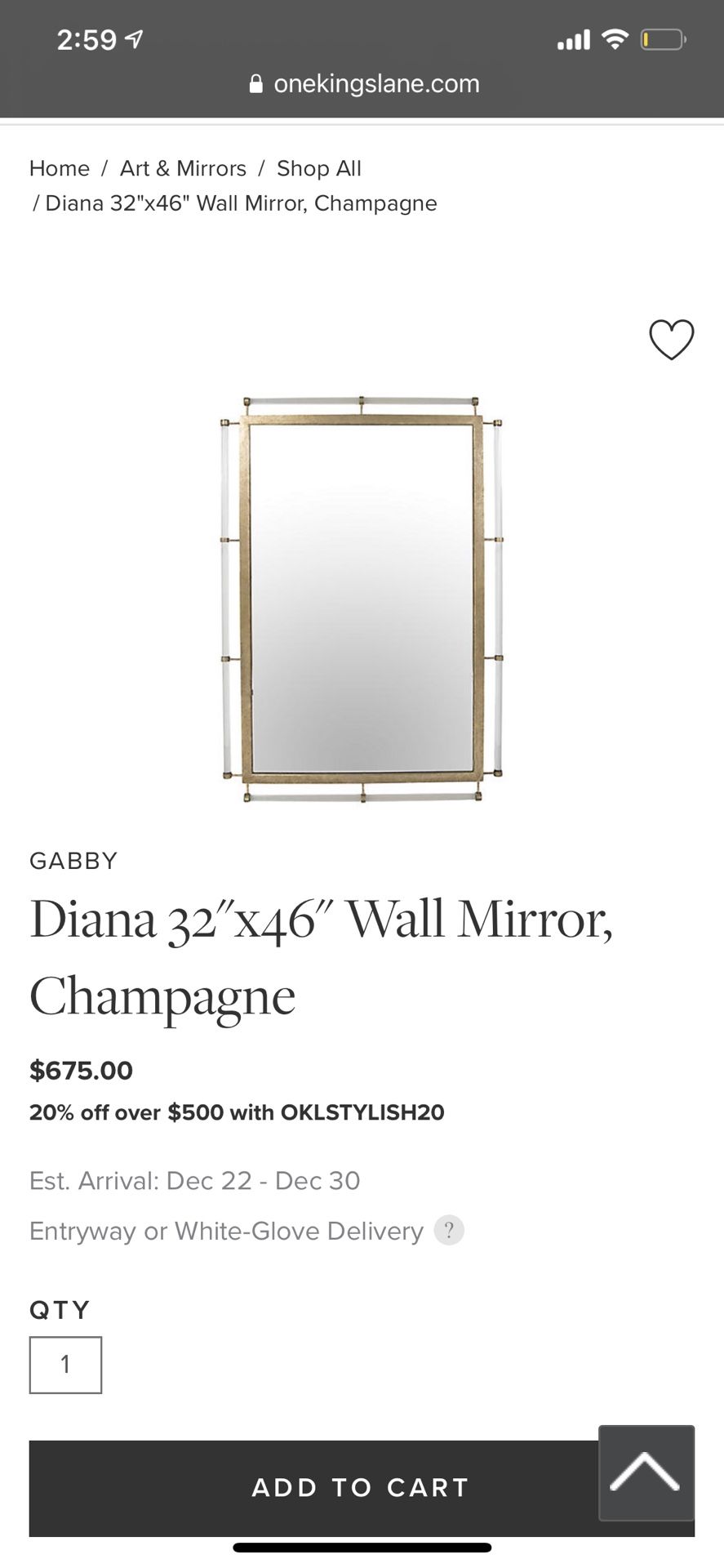 GABBY Diana 32"x46" Wall Mirror, Champagne