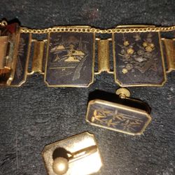 Damascene Bracelet / Earring SetJapanese Antique 