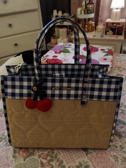 Super cute Betsey Johnson navy blue and white checkered purse