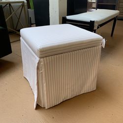 Skirted Storage Ottoman Pink Classic Ticking Stripe