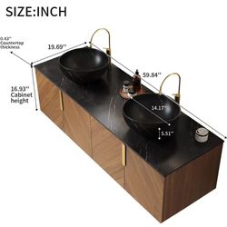 60" ARAI Black and White Texture Countertop, Cabinet, NO Basin and Faucet, Oak$220