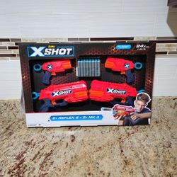 Zuru X-Shot 4 Gun Bundle -  2x Reflex 6 & 2x MK 3 with 24 Foam Darts NEW