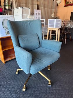 Teal Upholstered Office Chair with Gold Base
