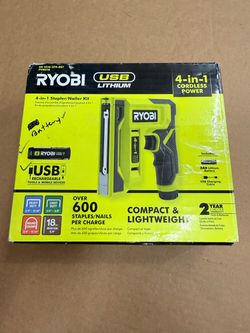 RYOBI USB Lithium Cordless Craft 4-in-1 Stapler/Nailer Kit with 3.0 Ah Battery and Charging Cable