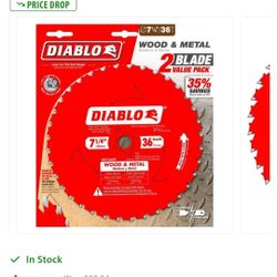 Diablo 7-1/4in. x 36-Tooth Carbide Circular Saw Blade for Wood and Metal, 2 Blade Pack