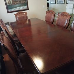 Elegant Formal Dining Set-Table+8 Leather Chairs