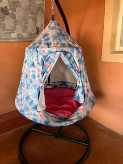 Tie-Dye Hanging Tent Swing Chair with Stand with lights like new