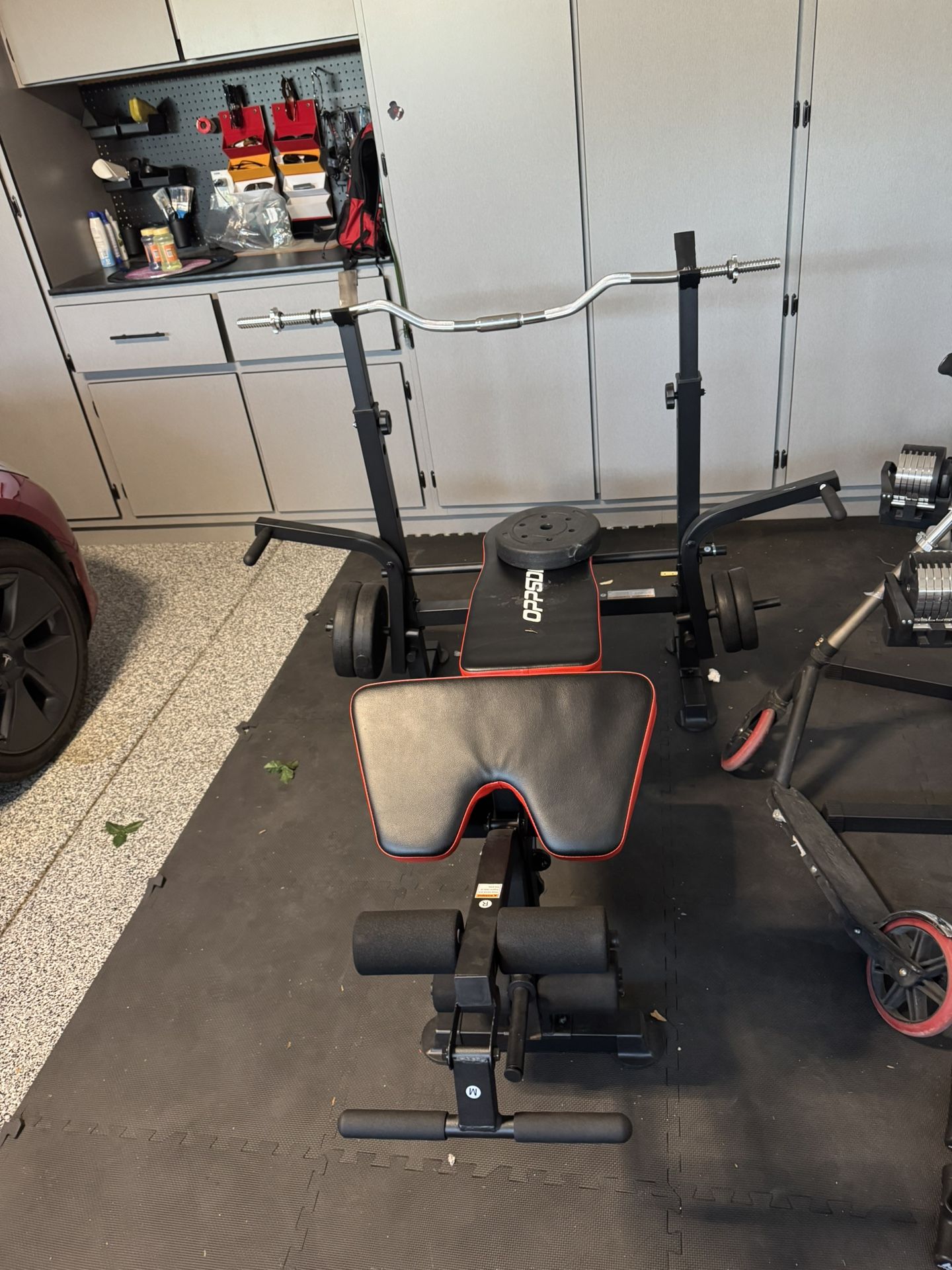 Bench, Barbell And Floor Mats