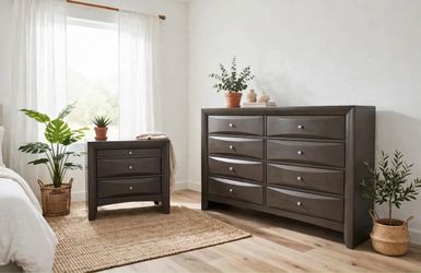 Like new Rossford Solid Wood 58.5 " W 8 - Drawer Dresser + Matching Nightstand (1)