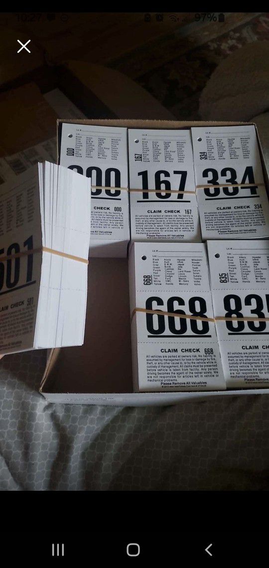 Entire Box of Valet parking tickets