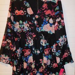 NWT Women's Size L Black Floral Chiffon Dress or Tunic-- NEW WITH TAGS -

