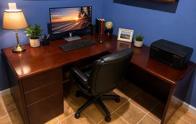 Cherryman Executive L-Shaped Office Desk | Cherry Finish | Commercial Grade