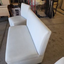White small Faux leather Couch with 2 chairs 