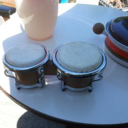 Small Bongo Drums Wood And Chrome Good Condition
