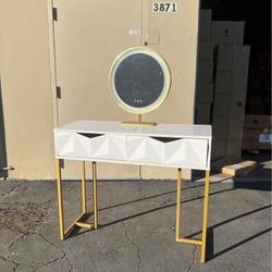 White Glossy Vanity Table with Dimmable LED Touch-Control Mirror, Makeup Table, 40L x 16D x 32H”