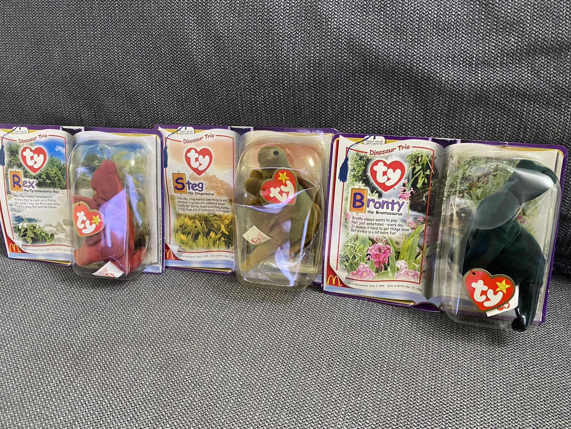 Ty Beanie Babies RARE Mc Donald's - LOT of 3 Dinosaur Trio WITH RARE ERRORS NIB
