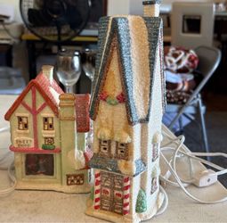 VTG Victorian Tower House Cracker Barrel Lighted Christmas Village Glitter