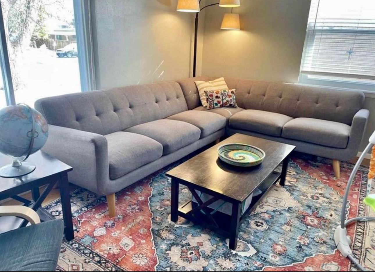 🚚FREE DELIVERY! Beautiful Mid Century Modern Grey Sectional Sofa