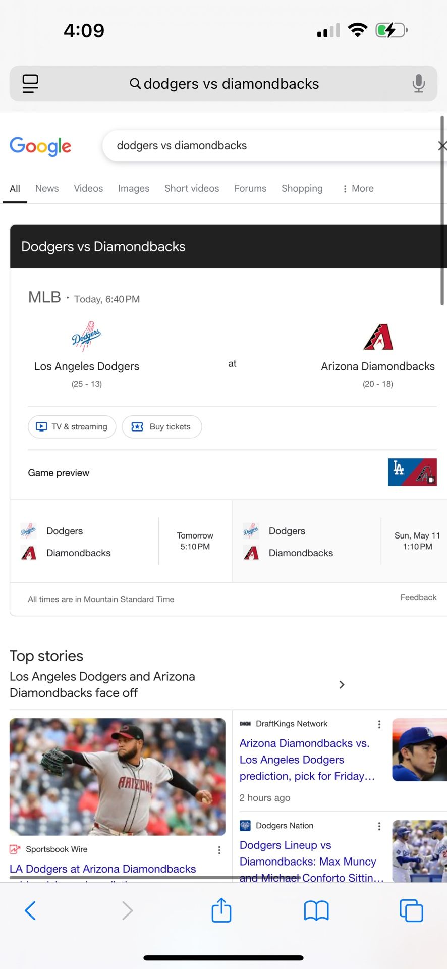 Dodgers Vs Diamondbacks Game Tonight