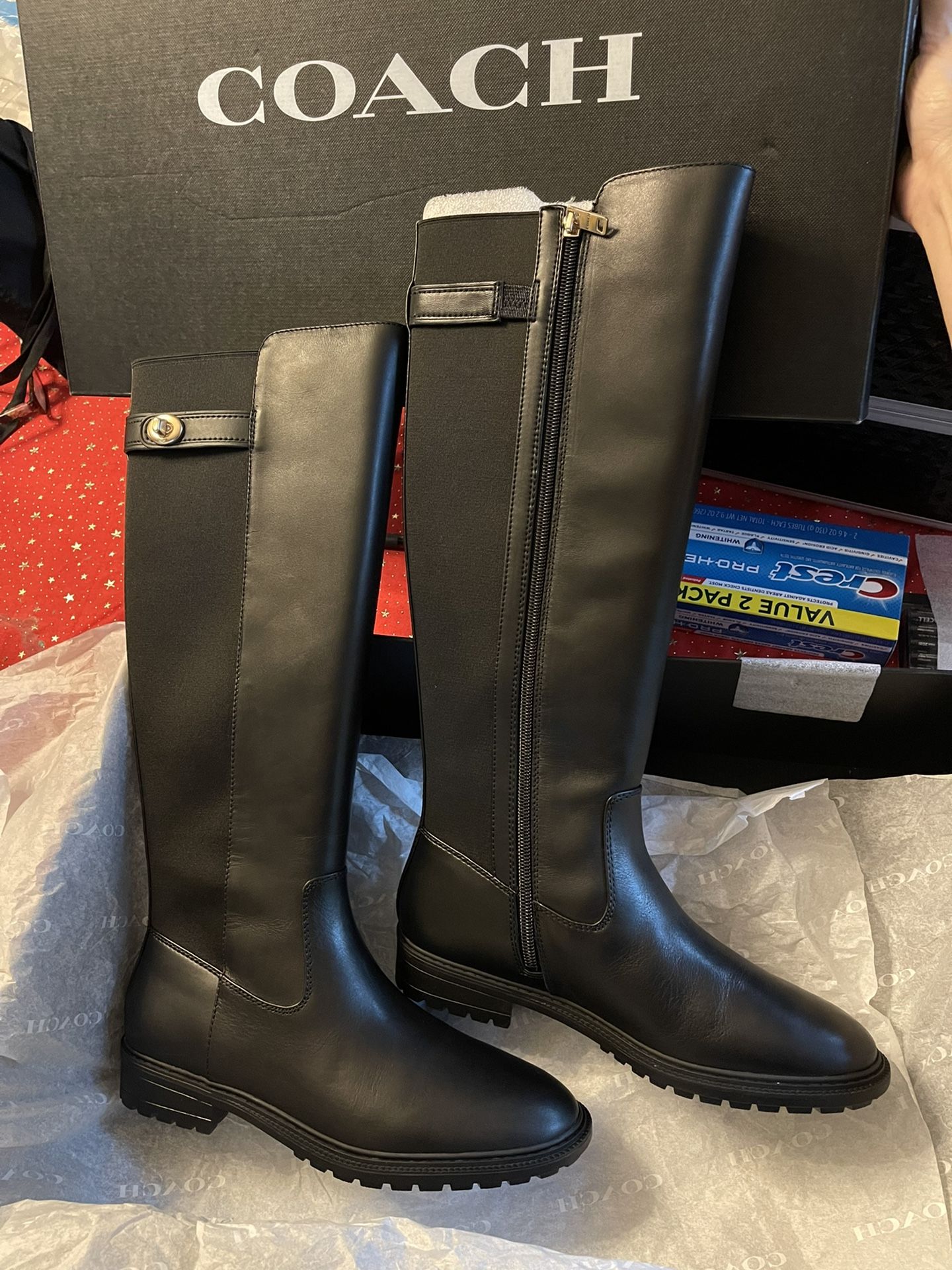 Brand New Authentic Coach Leather Black Boots