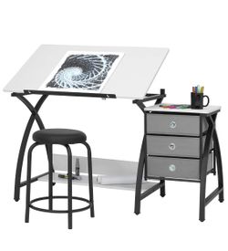 Studio Designs 13326 Comet Center with Stool, Black/White, 50" W x 23.75" D x 29.5" H