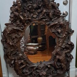 Antique Carved Wood Wall Mirror Big Original 