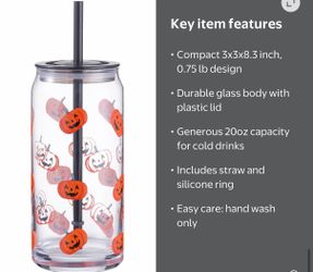 Halloween Pumpkin Glass Tumbler with Straw
