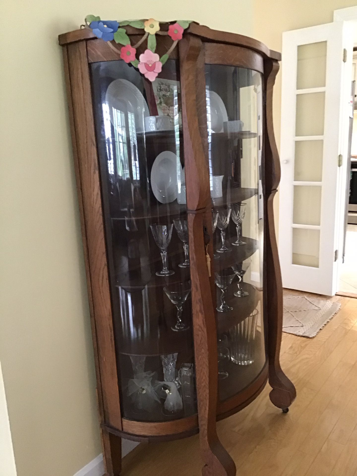 Antique Curved Glass China Cabinet 