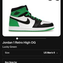 Jordan 1 Lucky Green. Size 6y