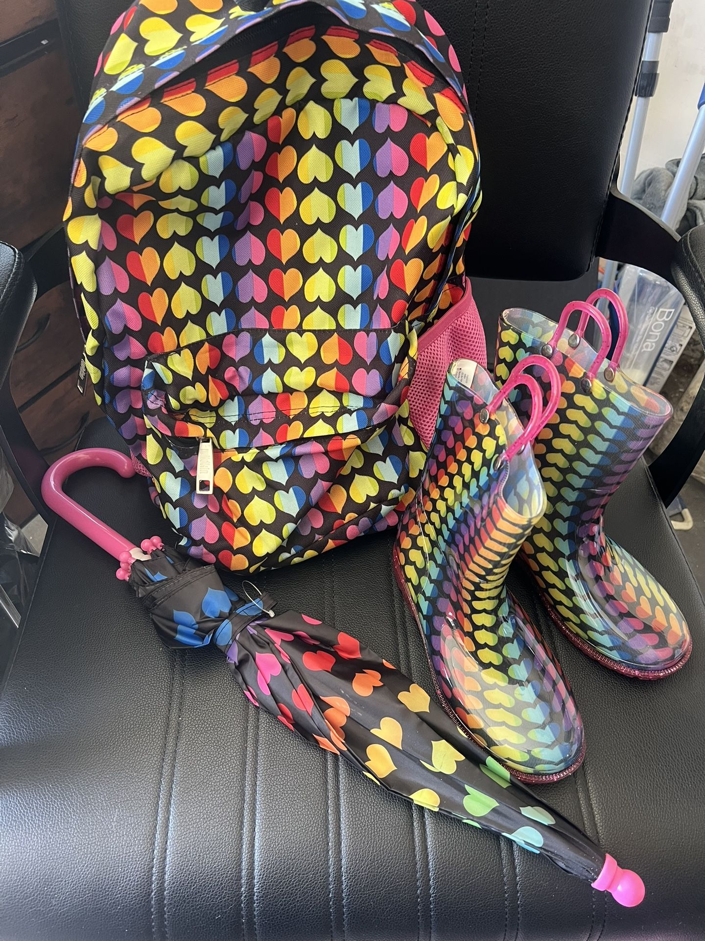 Backpack Rain-boots Umbrella & Lunch. Bag