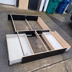 Queen Size Platform Bed Frame, 2 Pull Out Drawers