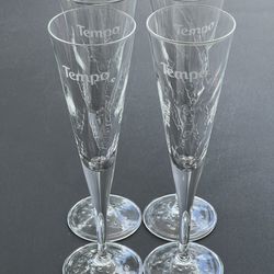 Vintage Tempo Crystal Glass Champagne Flutes - Romanian - Set Of 4 - 9” 1/4 H-